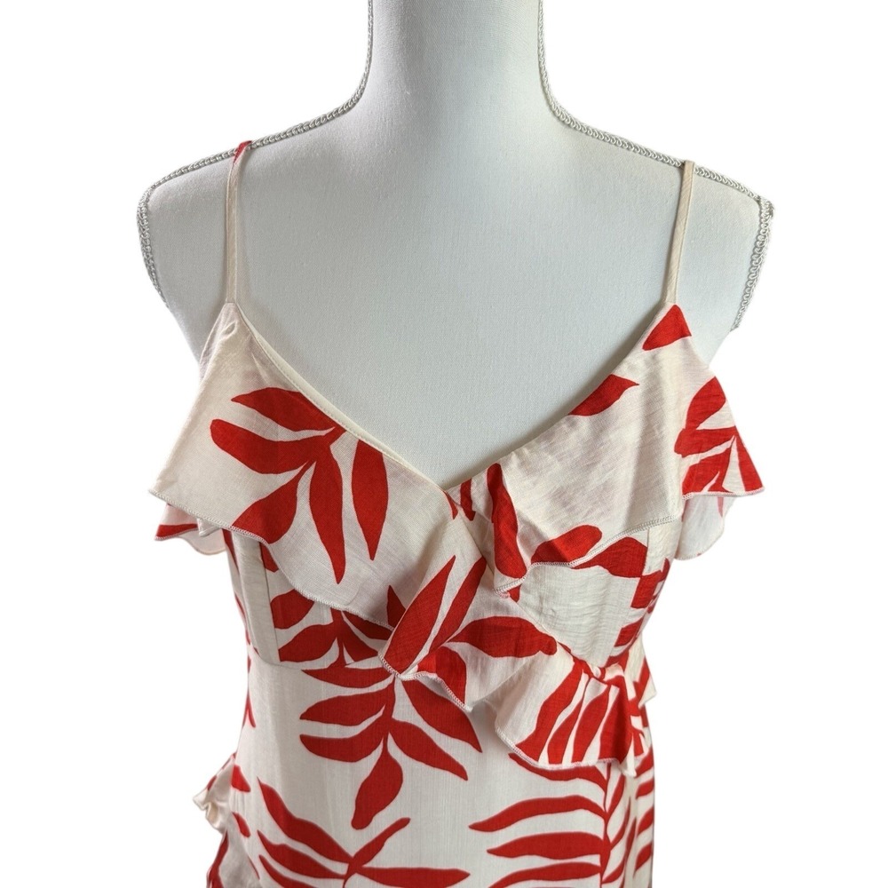 NWT Ember Women's Red & Cream Leaf Print Ruffle Sleeveless Sundress Size Large - Picture 5 of 12